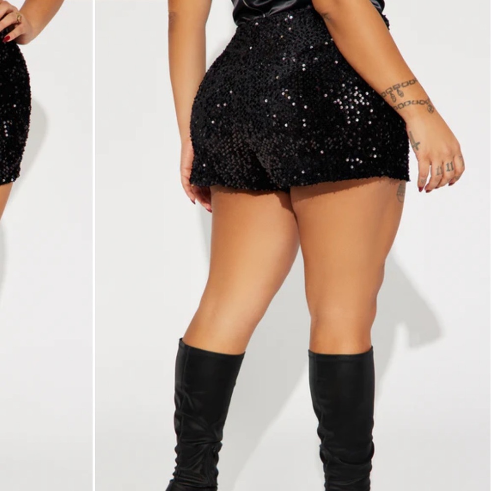 Fashion Nova Black Sequin  Shorts - Picture 3 of 7
